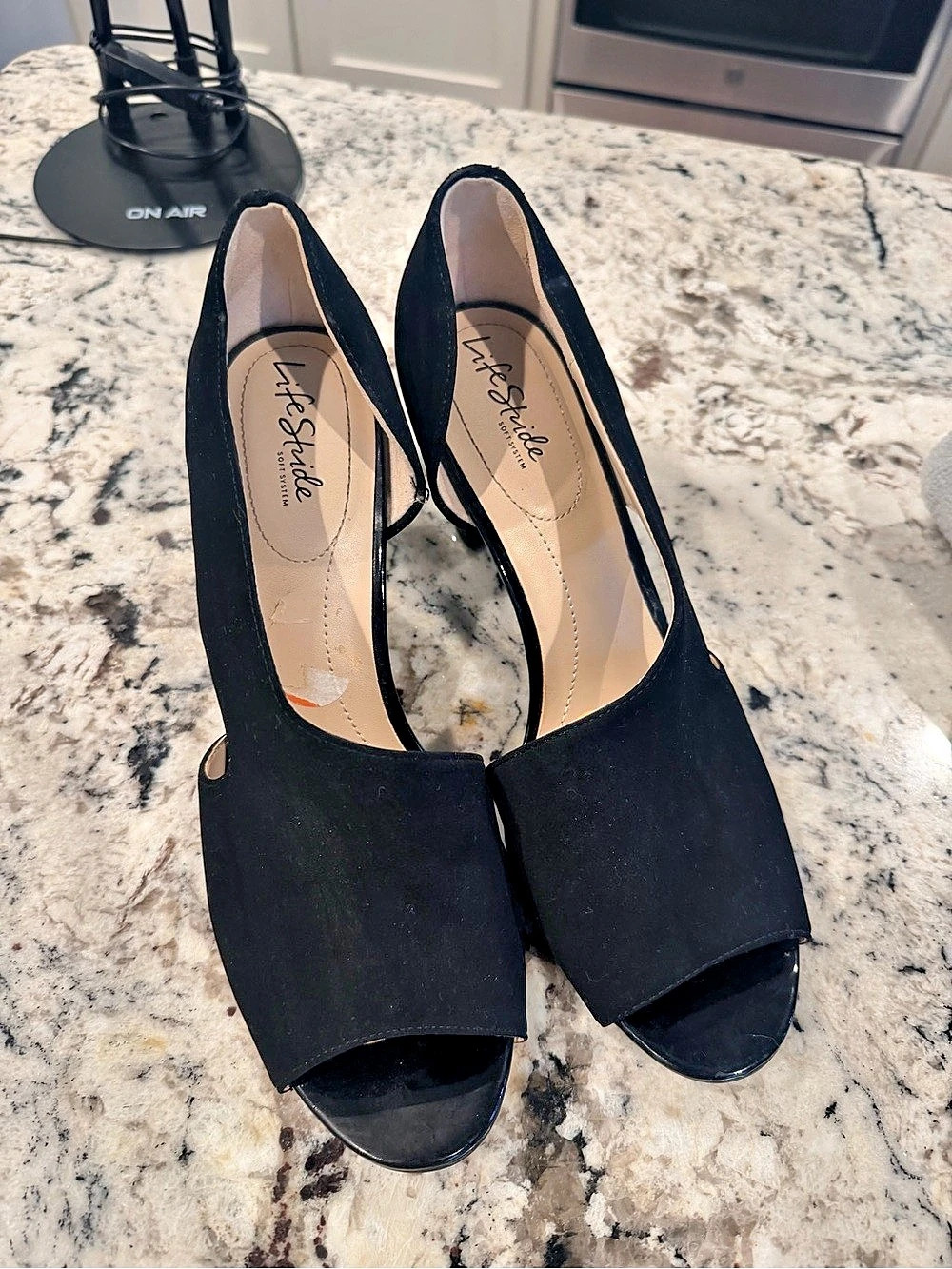 LifeStride Mantra Black Peep-Toe Heels